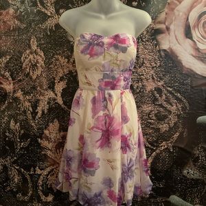NWT - Charlotte Russe - size 8 - lavender/cream/fuchsia floral - strapless dress